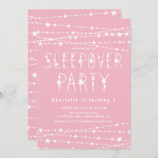 Invitation Sleepover Stars Anniversaire (Devant / Derrière)