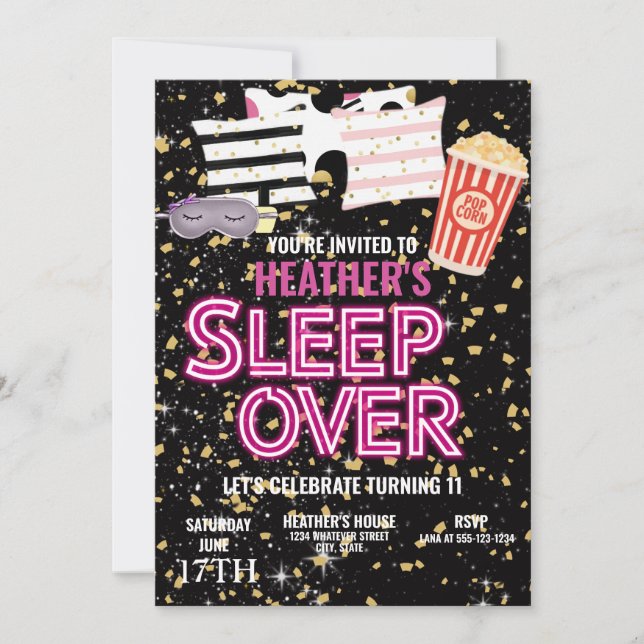 Invitation Slepover Anniversaire fête Personnalisé (Devant)