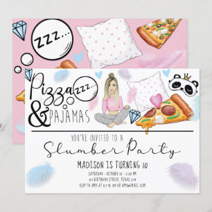 Invitation Slepover Anniversaire Pizza & Pyjamas