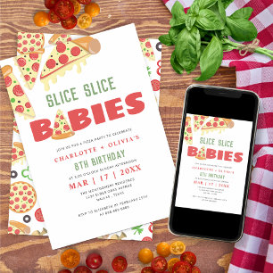 Invitation Slice moderne Babins Twins Pizza fête d'anniversai
