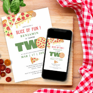 Invitation Slice Moderne De Fun 2e Anniversaire Pizza Party B