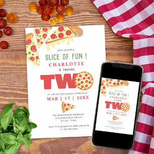 Invitation Slice Moderne De Fun 2ème Anniversaire Pizza Party