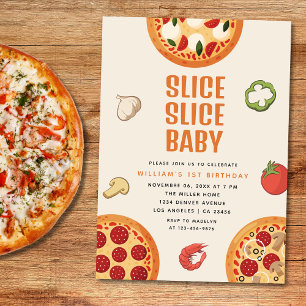 Invitation Slice Slice Italien moderne Pizza 1er anniversaire