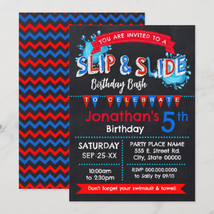Invitation Slide et Slide été Anniversaire Bassin Rouge Bleu 