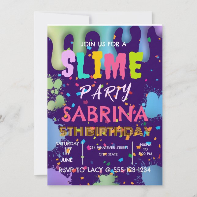 Invitation Slime fête d'anniversaire personnalisé (Devant)