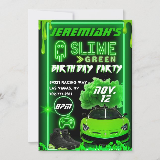 Invitation Slime Green Anniversaire (Devant)
