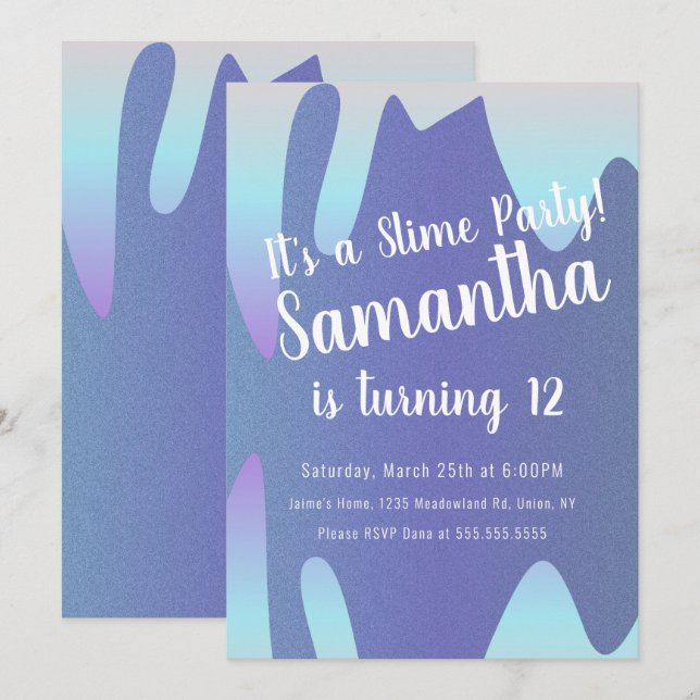 Invitation Slime Party Ombre Drivers Birthday Sparkle Blue (Devant / Derrière)