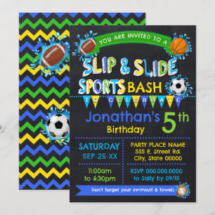 Invitation Slip bleu & Slide Sports Anniversaire Fête d'été