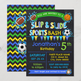 Invitation Slip bleu & Slide Sports Anniversaire Fête d'été