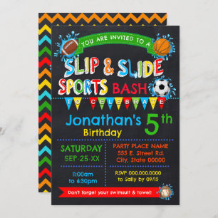 Invitation Slip & Slide Sports Anniversaire Basse Couleurs pr