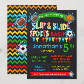 Invitation Slip & Slide Sports Anniversaire Basse Couleurs pr