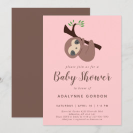Invitation Sloth Baby shower Girl rose Brown moderne simple