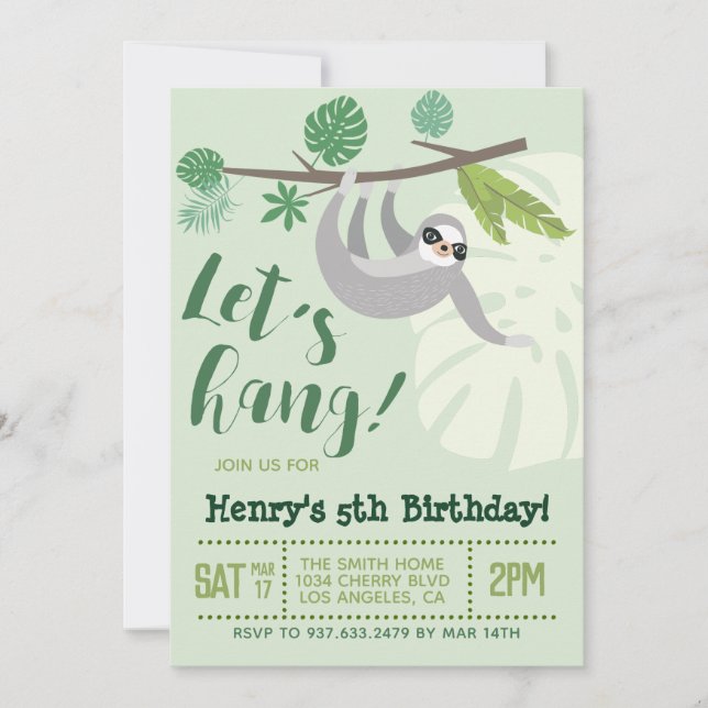 Invitation Sloth Hang Anniversaire (Devant)