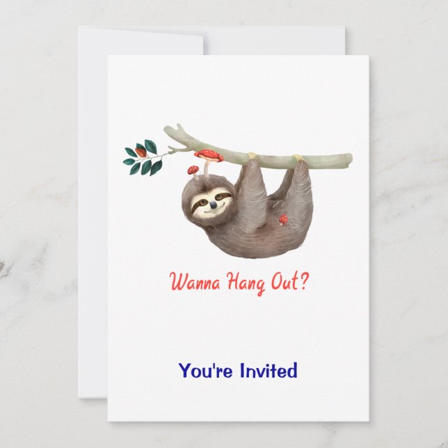 Invitation Sloth Hanging from Branch TEXT Voulez-vous vous ac (Devant)