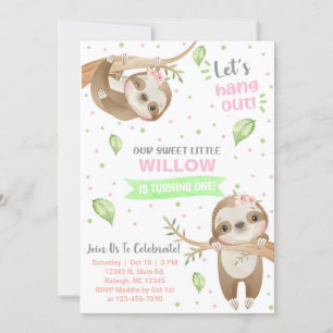 Invitation Sloth paresse l'invitation d'anniversaire fille, n