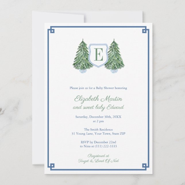 Invitation Smart Monogram Winter Boy Baby shower Party (Devant)