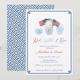 Invitation Smart Red White Due Chinoiserie Baby shower Party