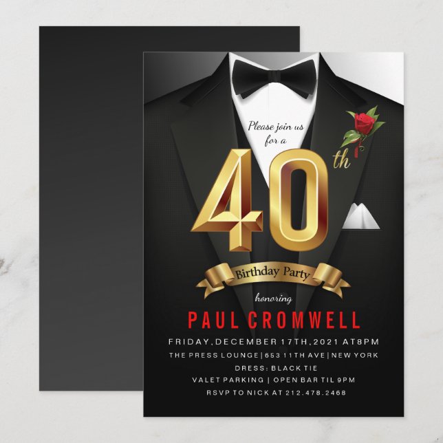 Invitation smoking 40 ans (Devant / Derrière)