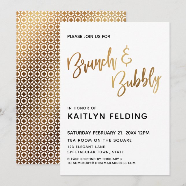 Invitation Smooth Gold Ombre Brunch & Bubbly Typographie (Devant / Derrière)