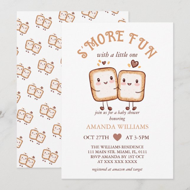 Invitation S'more Fun Kawaii Baby shower de feu de camp (Devant / Derrière)