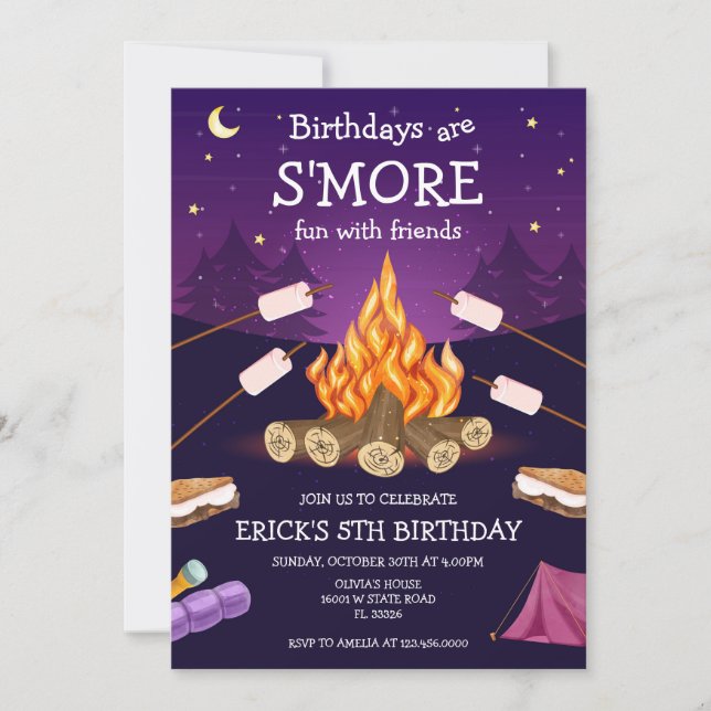 Invitation S'mores Birthday Party S'mores Camping Birthday (Devant)