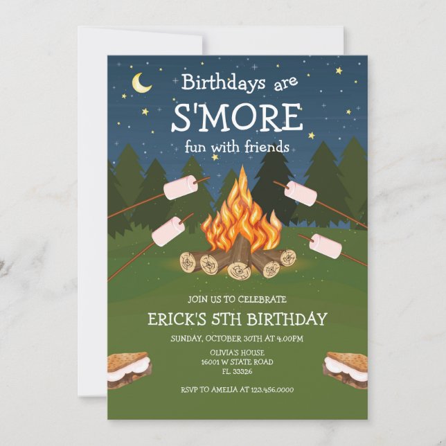 Invitation S'mores Birthday Party S'mores Camping Birthday (Devant)