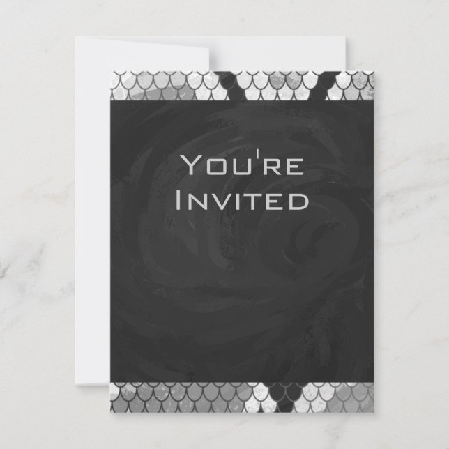 Invitation Snakeskin Gris, blanc et noir Monogramme (Devant)
