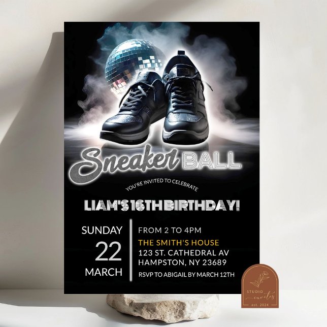 Invitation Sneakerball Disco Argent et Blanc Anniversaire (Créateur téléchargé)