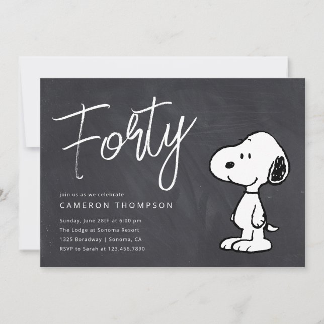 Invitation Snoopy d'arachides - Chalkboard 40e anniversaire (Devant)