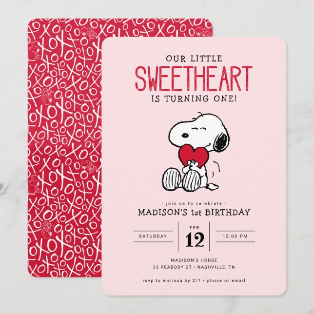 Invitation Snoopy | Notre petit amour premier anniversaire (Devant / Derrière)