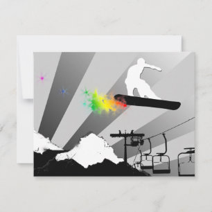 Invitation snowboard : piste en poudre arc-en-ciel