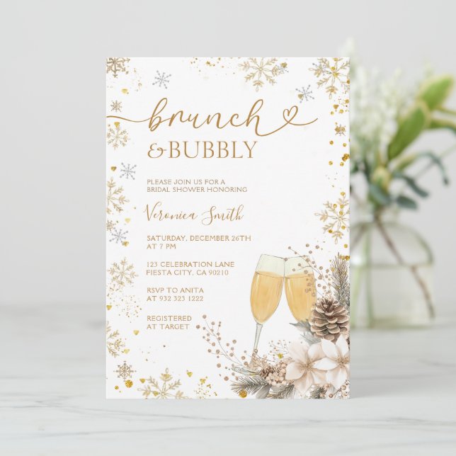 Invitation Snowflake Brunch & Bubbly Champagne Bridal Shower  (Debout devant)