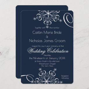 Invitation Snowflake Marine Blue Elegance Mariage d'hiver