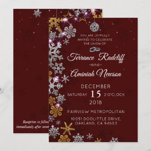 Invitation Snowflakes à la Parties scintillant d'or avec orne