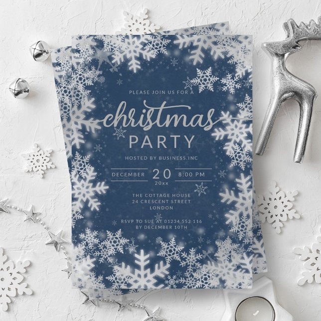Invitation Snowflakes de la marine moderne Silver Company Noë (Modern Silver Navy Snowflakes Company Christmas Invitation)