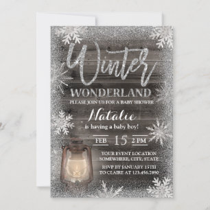 Invitation Snowflakes d'hiver & Lantern Grange Baby shower en