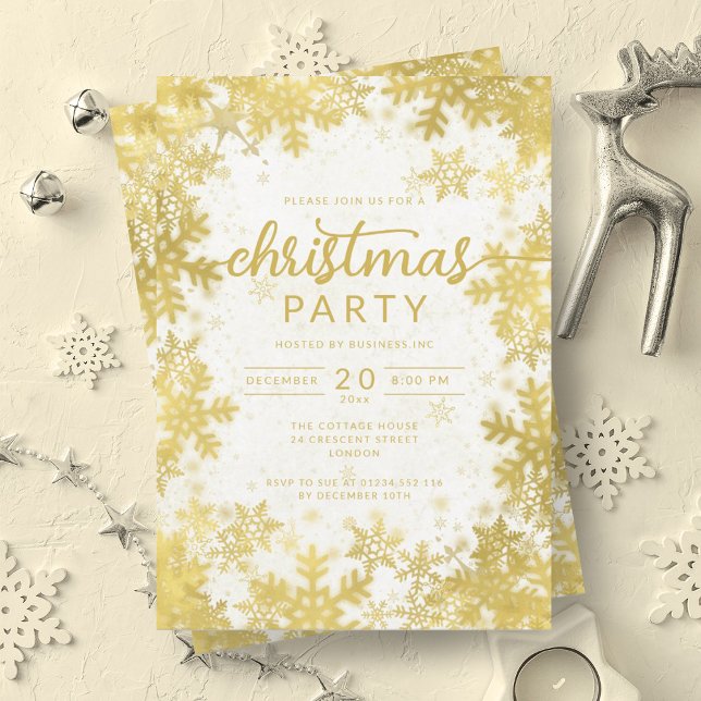 Invitation Snowflakes d'or moderne Société Fête de Noël (Modern Gold Snowflakes Company Christmas Party Invitation)