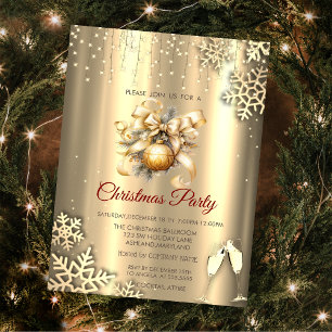 Invitation Snowflakes en or, Boules en verre Bow Christmas Co