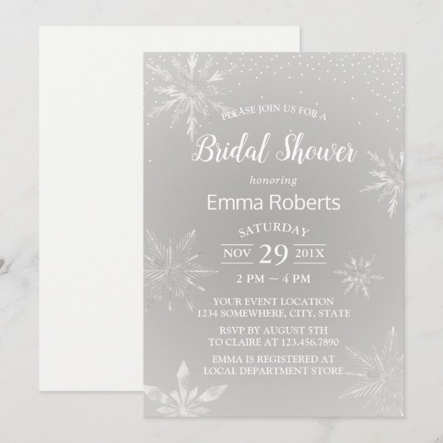 Invitation Snowflakes Fête des mariées de mariage hivernal (Devant / Derrière)