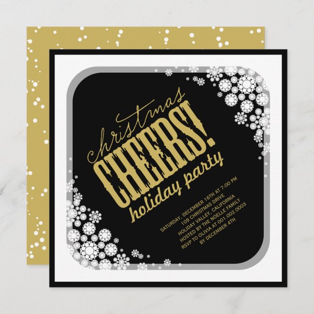 Invitation Snowflakes Frame Noël Soirée de Noël (Devant / Derrière)