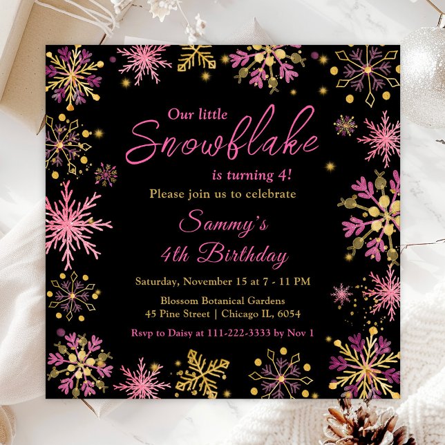Invitation Snowflakes Gold et Rose Anniversaire (Créateur téléchargé)