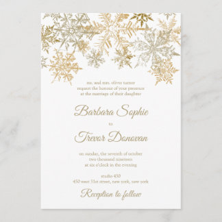 Invitation Snowflakes Gold Noël Thème Mariage hivernal