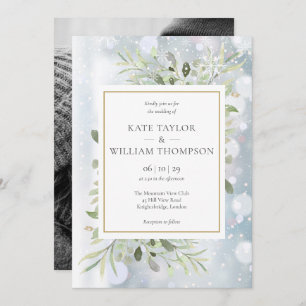 Invitation Snowflakes Green enery Feuilles Photo Mariage hive