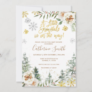 Invitation Snowflakes Hiver Blanc Floral Baby shower 