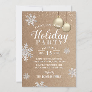 Invitation Snowflakes hiver rustique Fête de Vacances Kraft