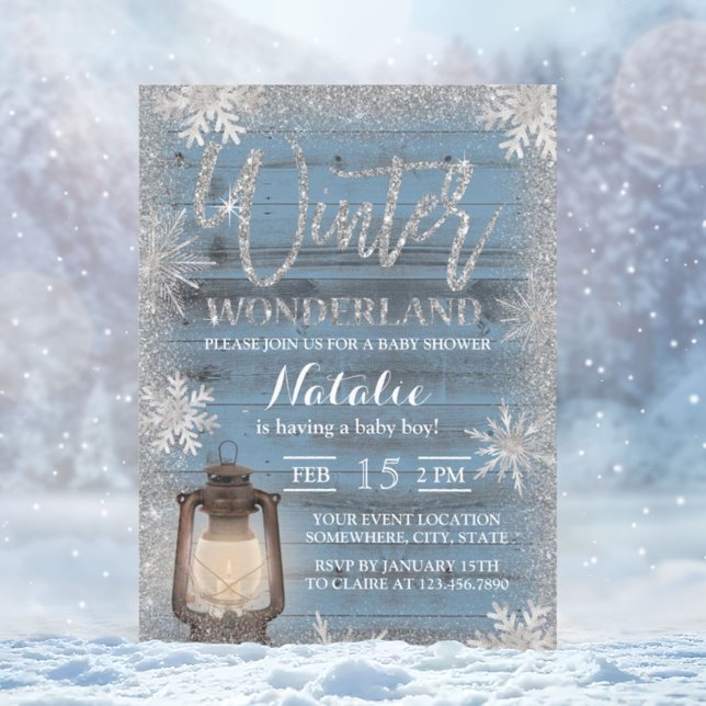 Invitation Snowflakes & Lantern Winter Wonderland Baby shower (Créateur téléchargé)