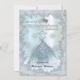Invitation Snowflakes robe bleue ombre tiara Quinceañera