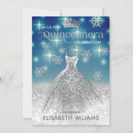 Invitation Snowflakes Robe en argent ombre tiara Quinceañera