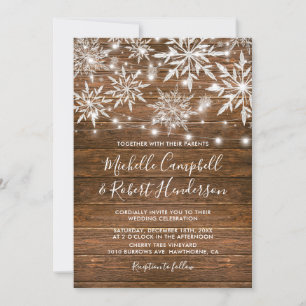 Invitation Snowflakes rustiques Grange Bois Mariage d'hiver