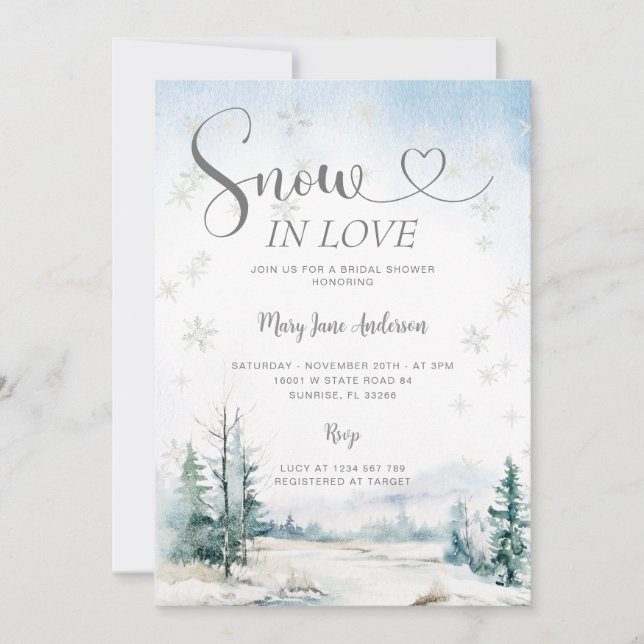 Invitation Snowflakes Silver neige en amour Fête des mariées (Devant)